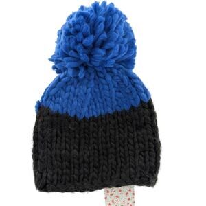 Free People Cozy Up Blue and Black Pom Beanie Hat